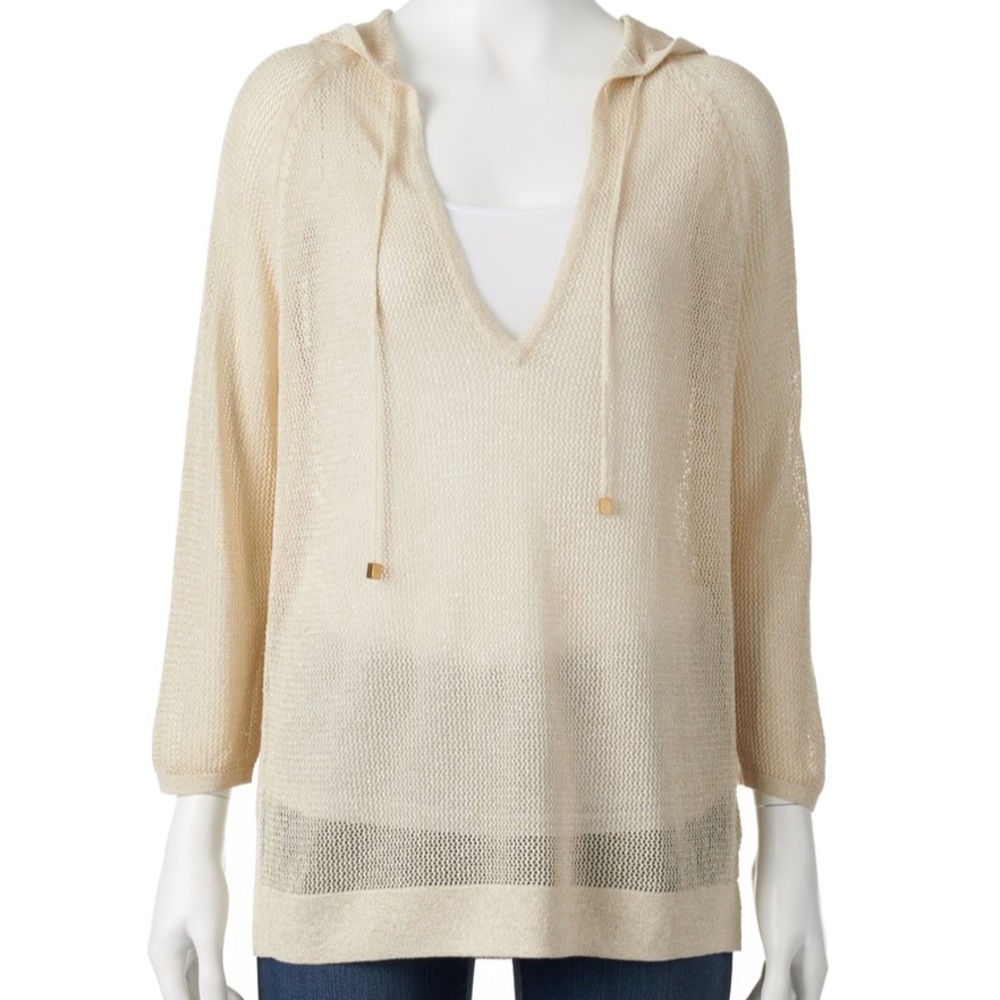 NWT Jennifer Lopez Open Work Lurex Hoodie Tan Size XS